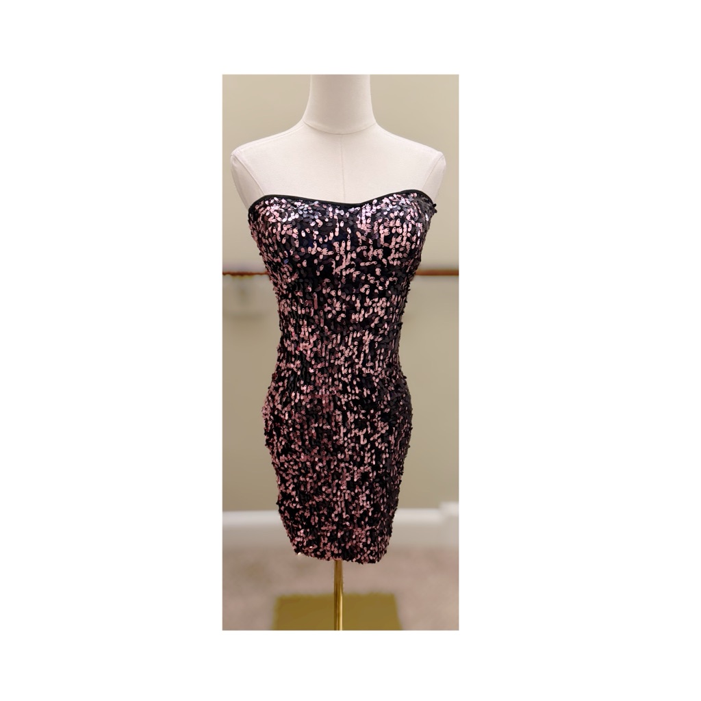 Brand New Perfect Condition Arden B Brand Strapless Black  Pink Sequin Dress